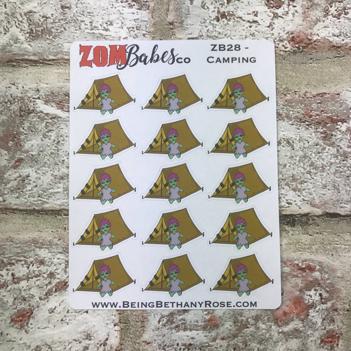 Camping / Tent Zombabe character sticker for planners (ZB28)