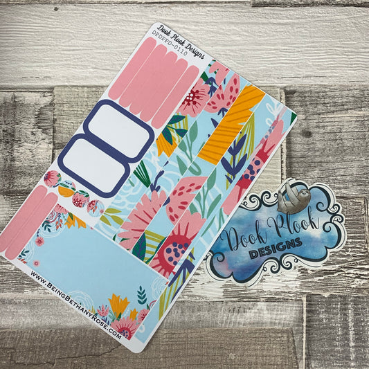 (0110) Passion Planner Daily stickers - Blue/Pink Flowers