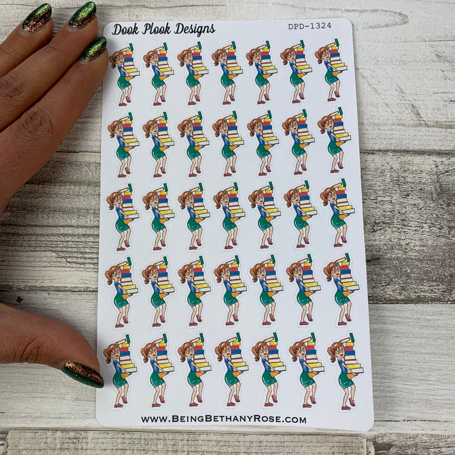 Reading / Studying/ Book Stack girl stickers (DPD-1324)