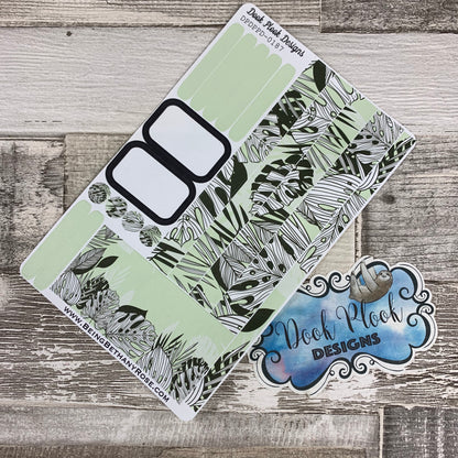 (0187) Passion Planner Daily stickers - Green bold print leaf