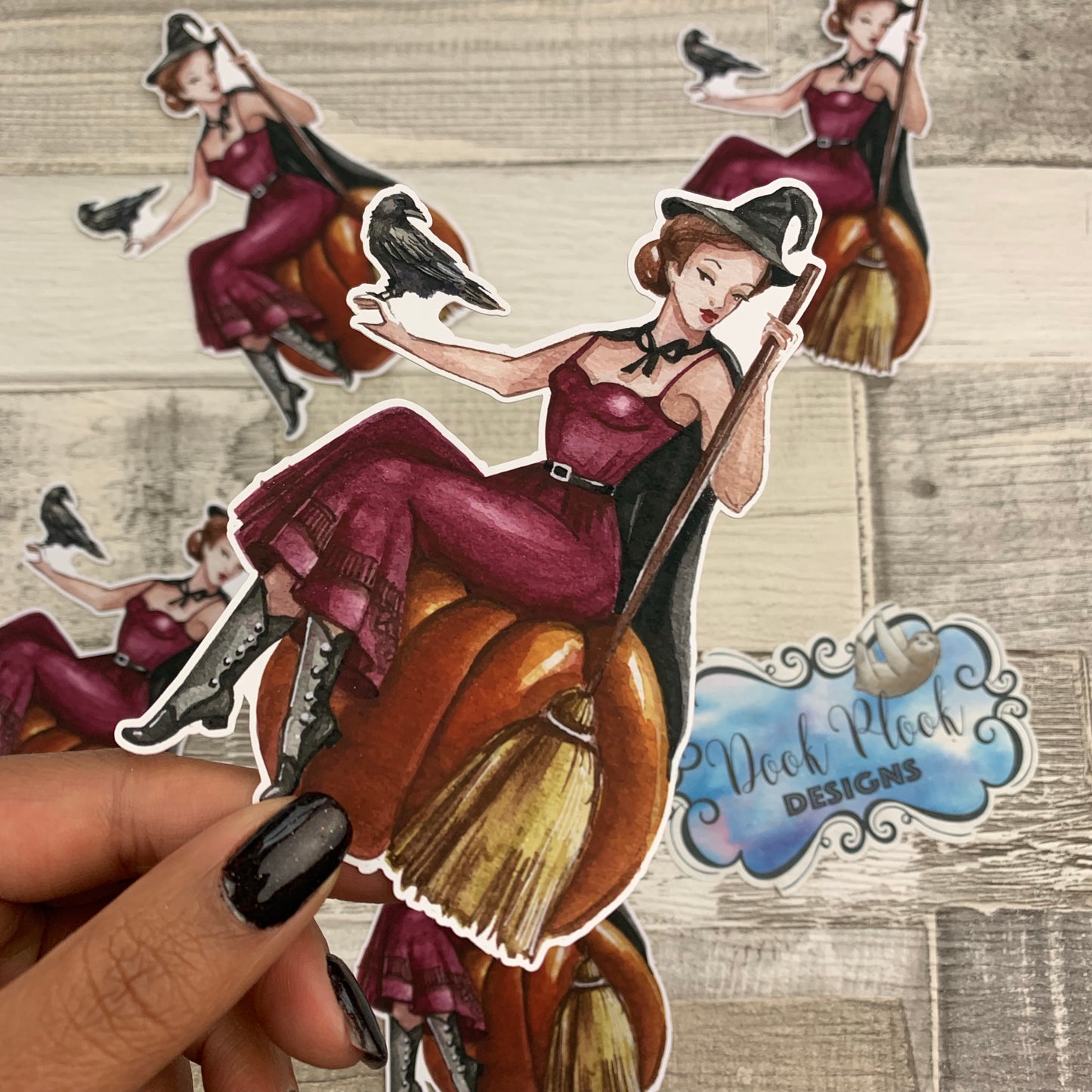 Pin up witch on pumpkin Die cut