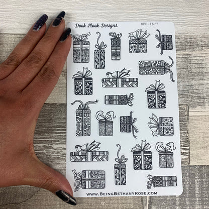 Black and White Christmas / Birthday present stickers (DPD1677)