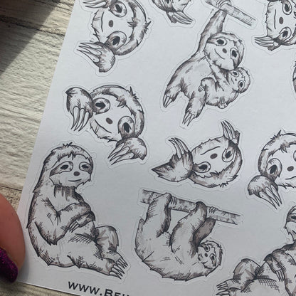 Hand drawn sloth stickers (BNW0022)