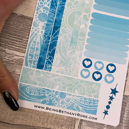 (0377) Passion Planner Daily Compact stickers - Aqua Mandala