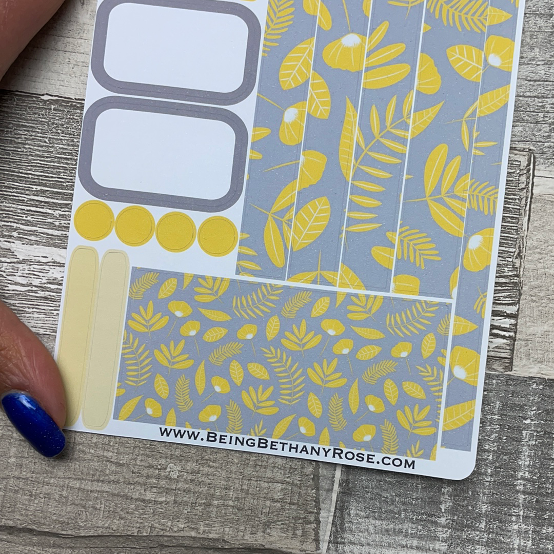 (0287) Passion Planner Daily stickers - Yellow and grey Flower