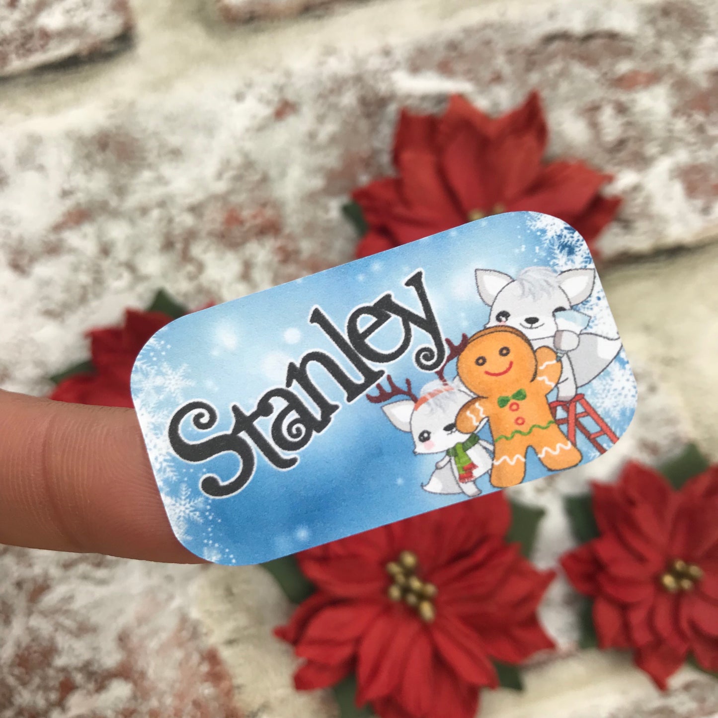 Personalised kids / adults Christmas Present Labels. (51 Gingerbread and Wolves)