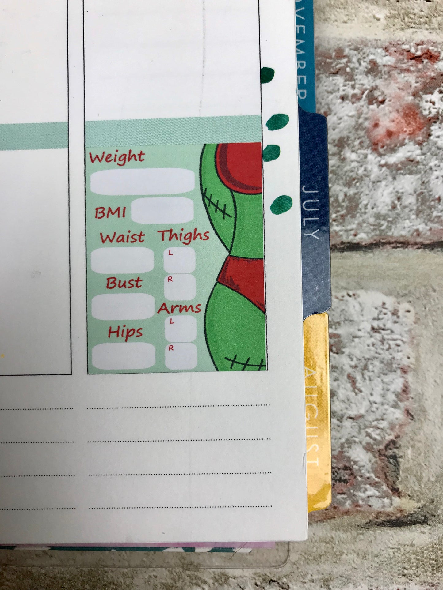 Weight / Body tracker Zombabe character sticker for planners (ZB39)