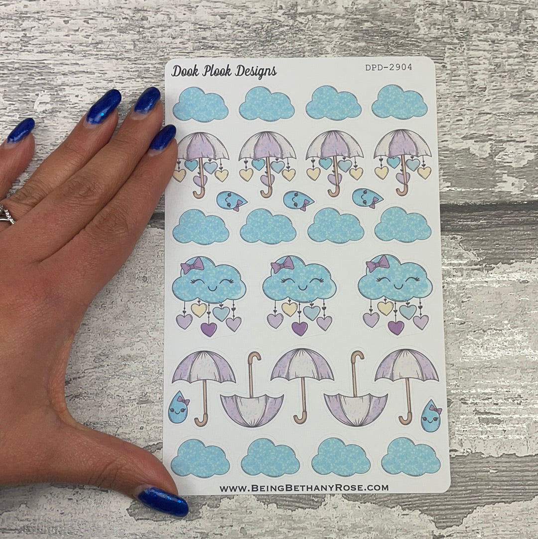 Bliss April Showers Pastel Umbrellas / Cloud Stickers Journal planner stickers (DPD2904)