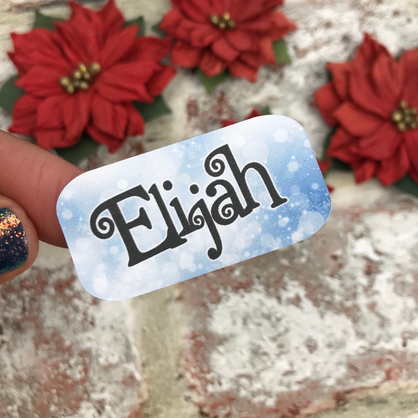Personalised kids / adults Christmas Present Labels. (45 Blue Sparkles)