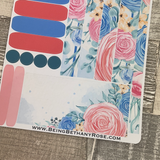 (0348) Passion Planner Daily stickers - Blue and Red Rose