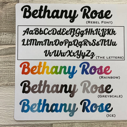 Personalised name stickers for planners (Matte or Gloss, 28 different colours) 0007-Rebel