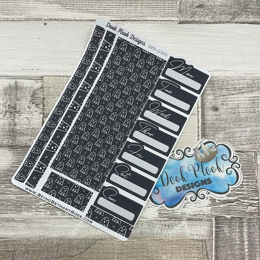 One sheet week medium passion planner stickers - B&W Ghosts (DPD2305)