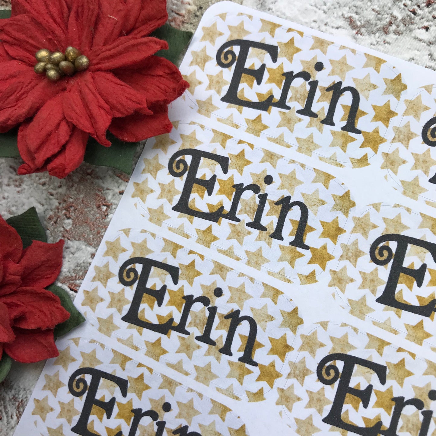 Personalised kids / adults Christmas Present Labels. (12 Gold Star)