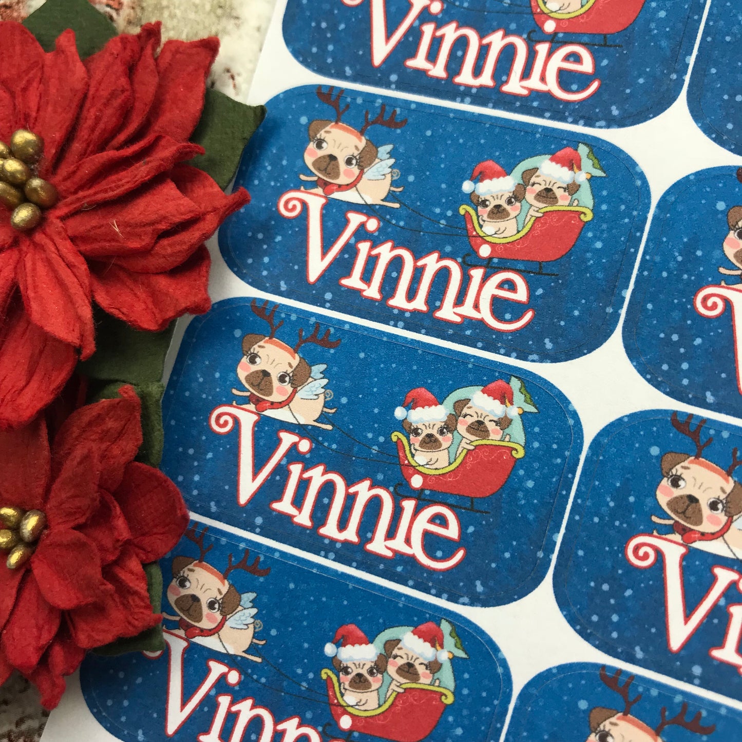 Personalised kids / adults Christmas Present Labels. (24 Pugs)