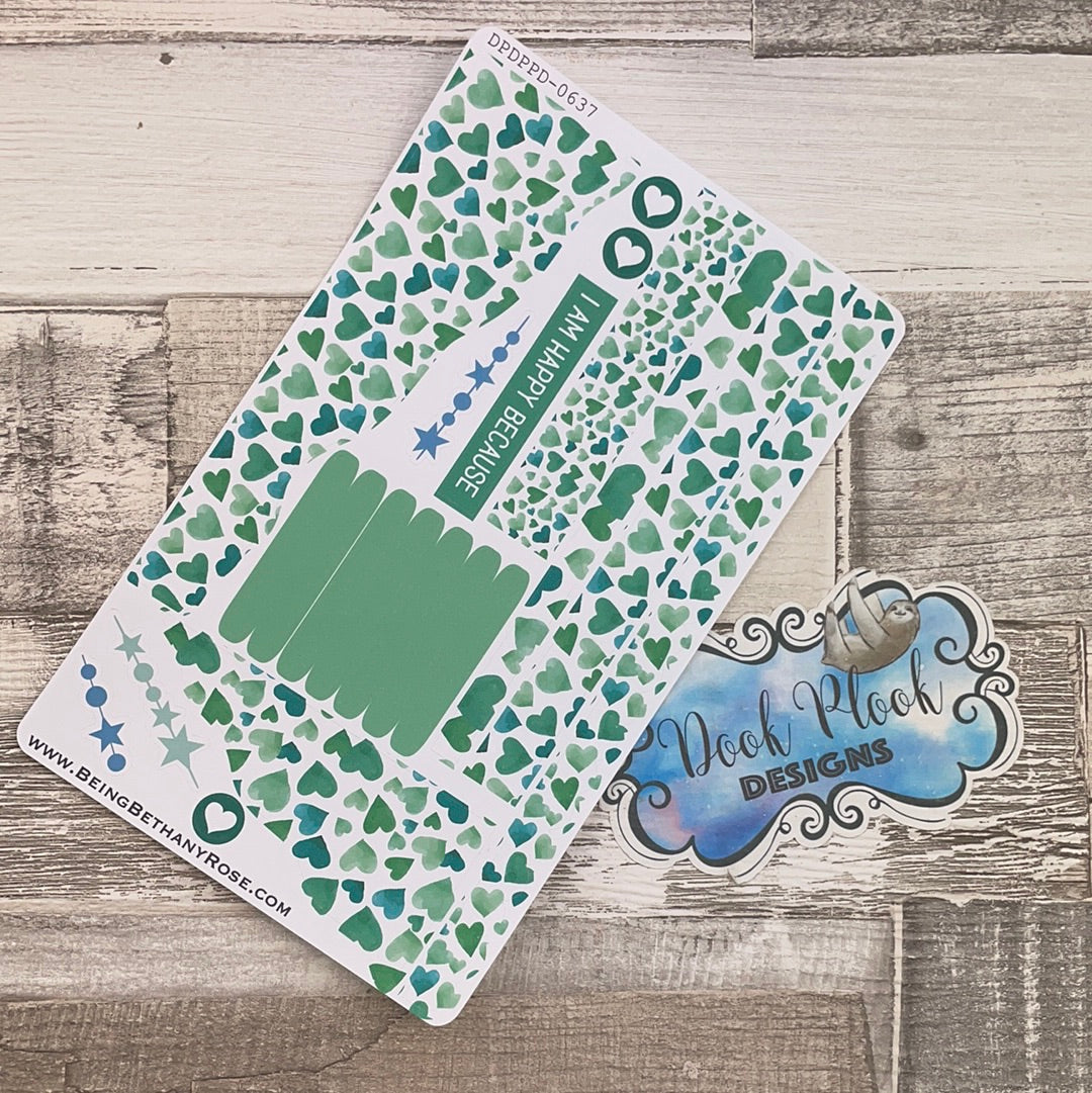 (0637) Passion Planner Daily Wave stickers - Quinn Green hearts