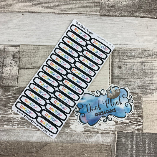 UK Holidays days stickers (DPD1478c Rainbow writing)