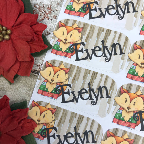 Personalised kids / adults Christmas Present Labels. (30 Fox)