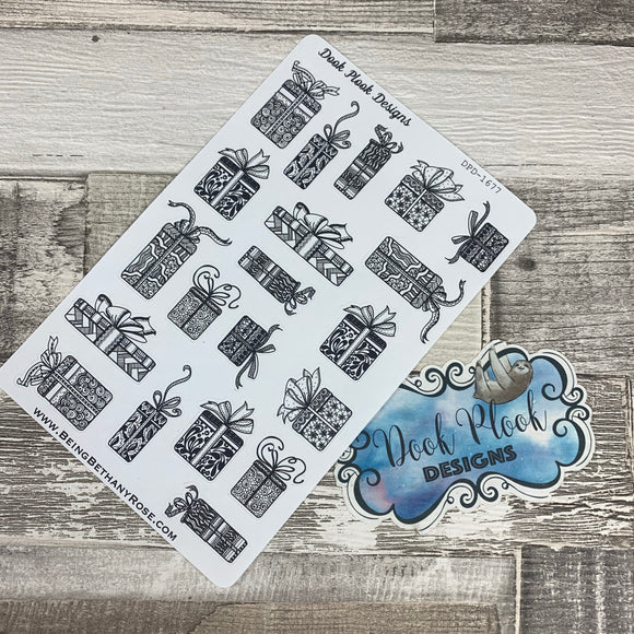 Black and White Christmas / Birthday present stickers (DPD1677)