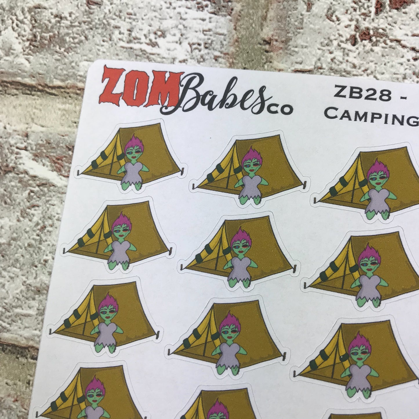 Camping / Tent Zombabe character sticker for planners (ZB28)