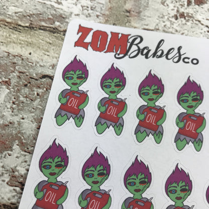 Oil Check / Car MOT Zombabe character sticker for planners (ZB36)