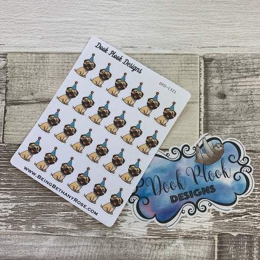 Birthday Pug stickers (DPD1321)